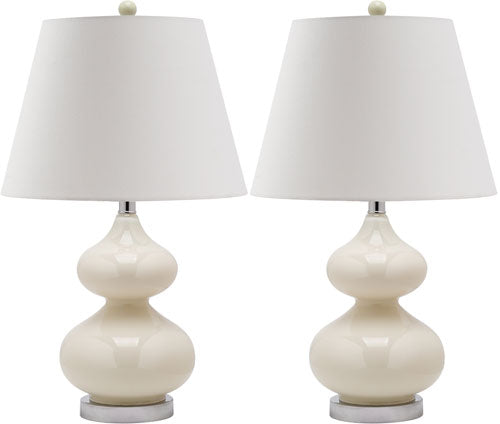 Eva Double Gourd Glass Table Lamp in Pearl with Off White Cotton Shade (Set of 2)