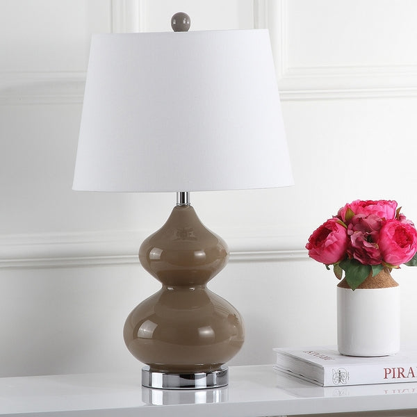 Eva Glass Double Gourd Table Lamp in Taupe with Off White Cotton Shade (Set of 2)