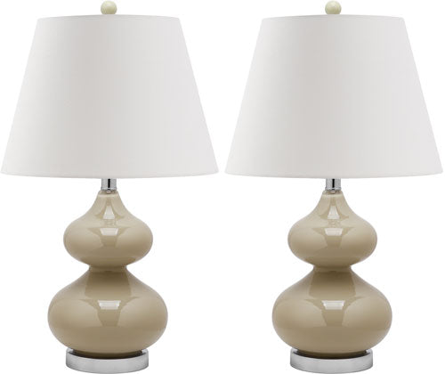 Eva Glass Double Gourd Table Lamp in Taupe with Off White Cotton Shade (Set of 2)