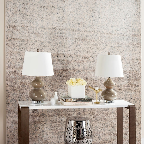 Eva Glass Double Gourd Table Lamp in Taupe with Off White Cotton Shade (Set of 2)