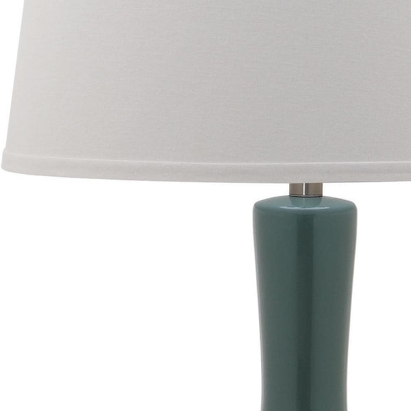 Blanche Ceramic Gourd Lamp in Teal with Off White Shade (Set of 2)