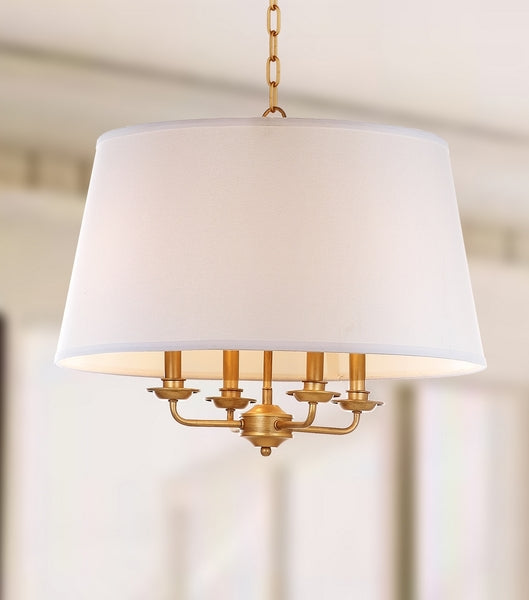 Kimball Adjustable Pendant Lighting in Gold with Off-White Cotton Shade