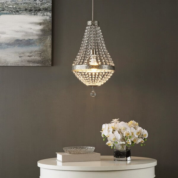 Shirley Pendant Lighting in Nickel with Beaded Acrylic Shade