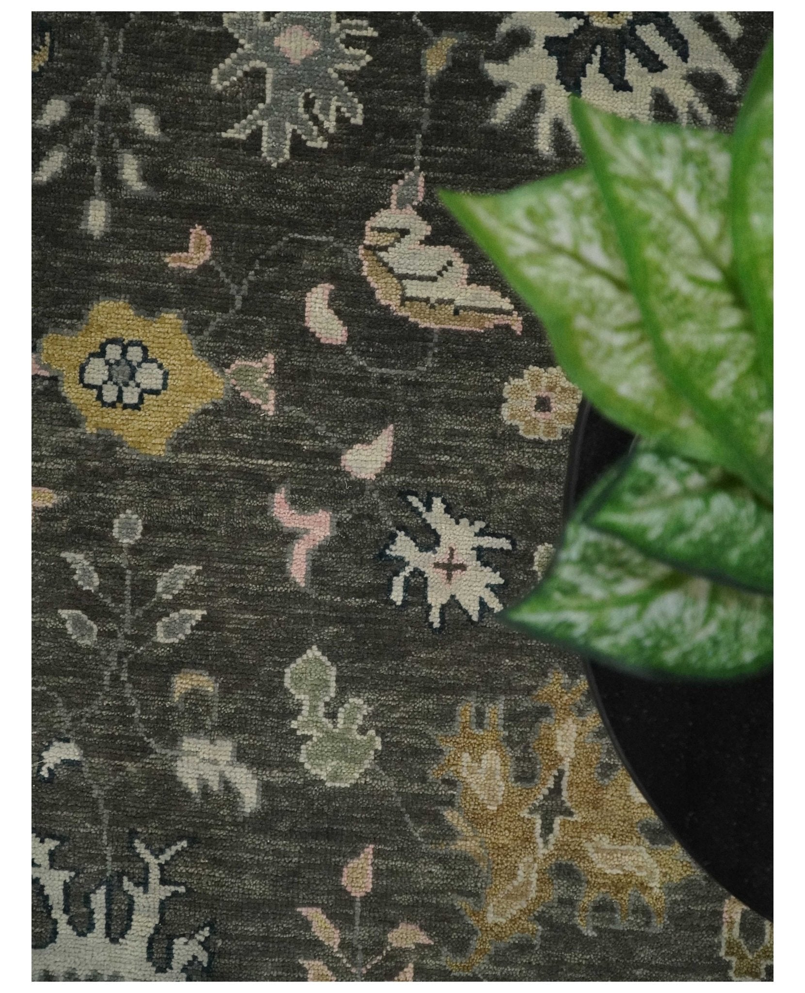 Living Room Rug 5x8, 6x9, 8x10, 9x12, 10x14 and 12x15 Hand Knotted Charcoal and Beige Traditional Vintage Persian Style Antique Wool Rug | TRDCP734 - The Rug Decor