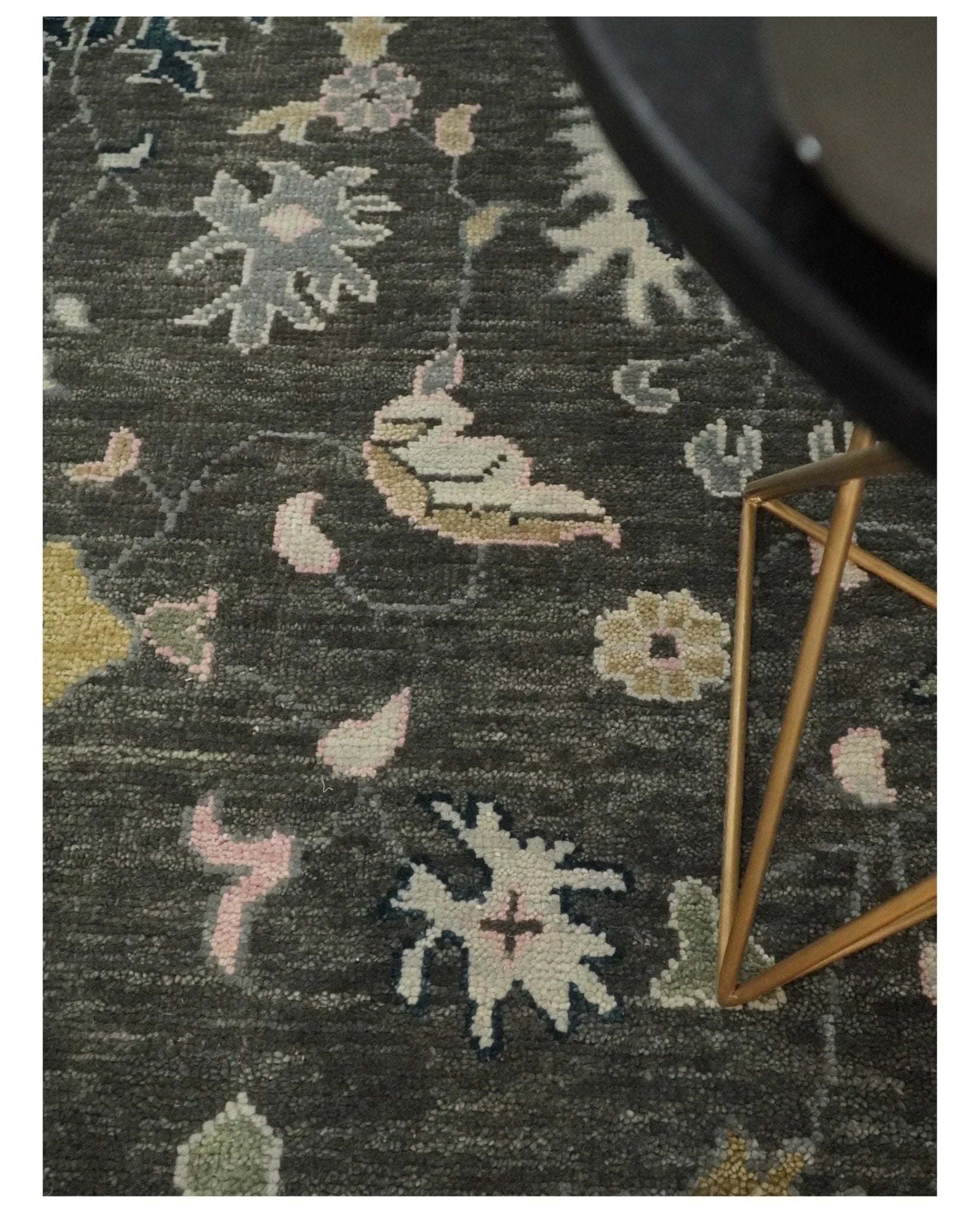 Living Room Rug 5x8, 6x9, 8x10, 9x12, 10x14 and 12x15 Hand Knotted Charcoal and Beige Traditional Vintage Persian Style Antique Wool Rug | TRDCP734 - The Rug Decor