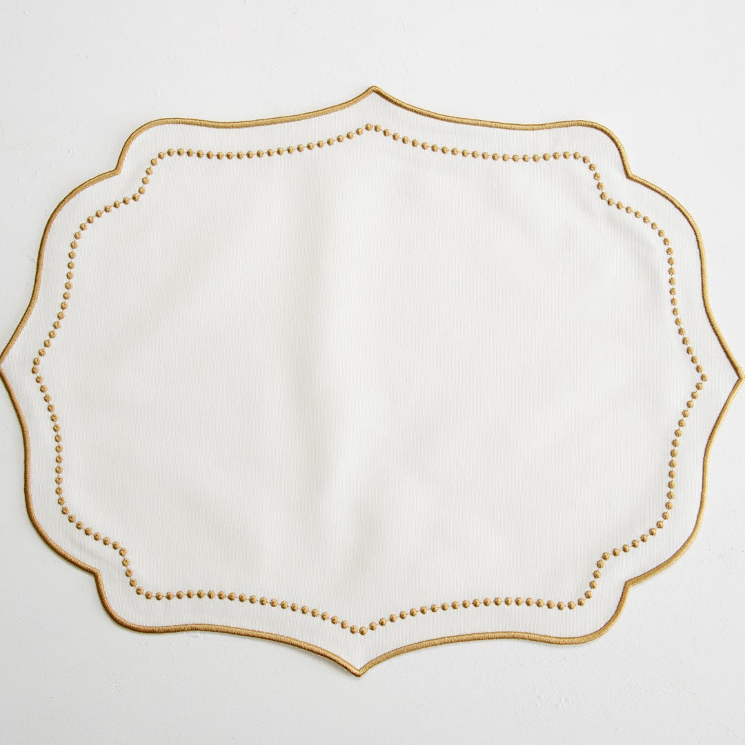 LUNA IVORY GOLD TRIM FABRIC PLACEMAT NAPKIN SET