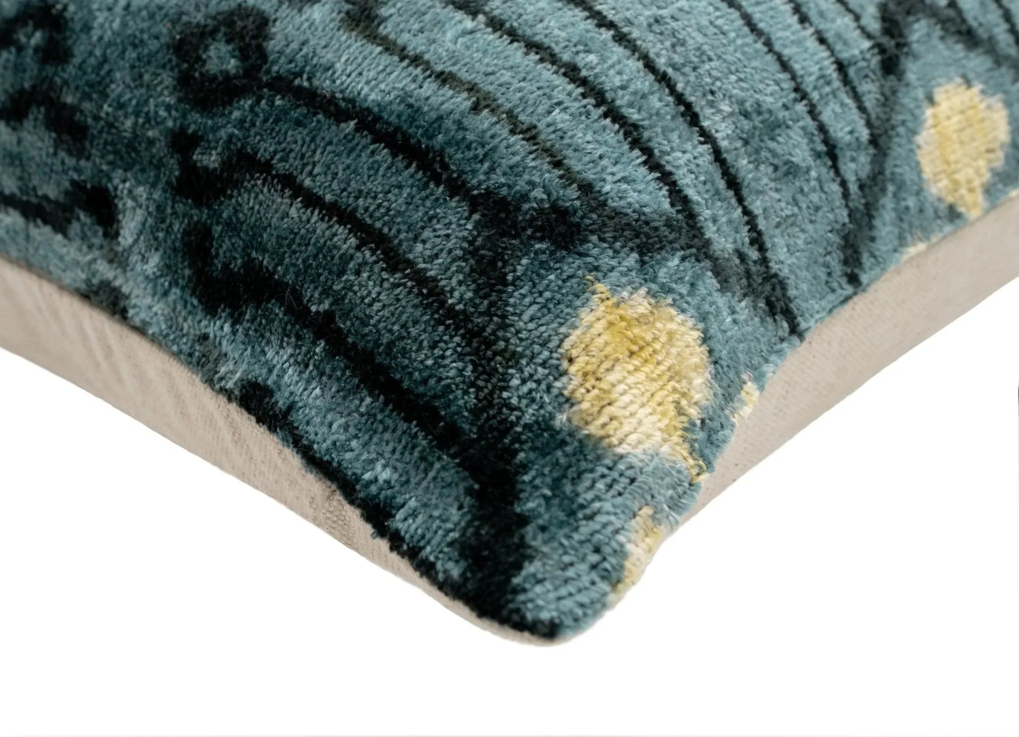 Luxurious 16x24 Handmade Ikat Silk Velvet Pillow with Premium Down Feather Insert by Canvello โ Striking Vegetable Dyed Patterns - The Mayfair Hall