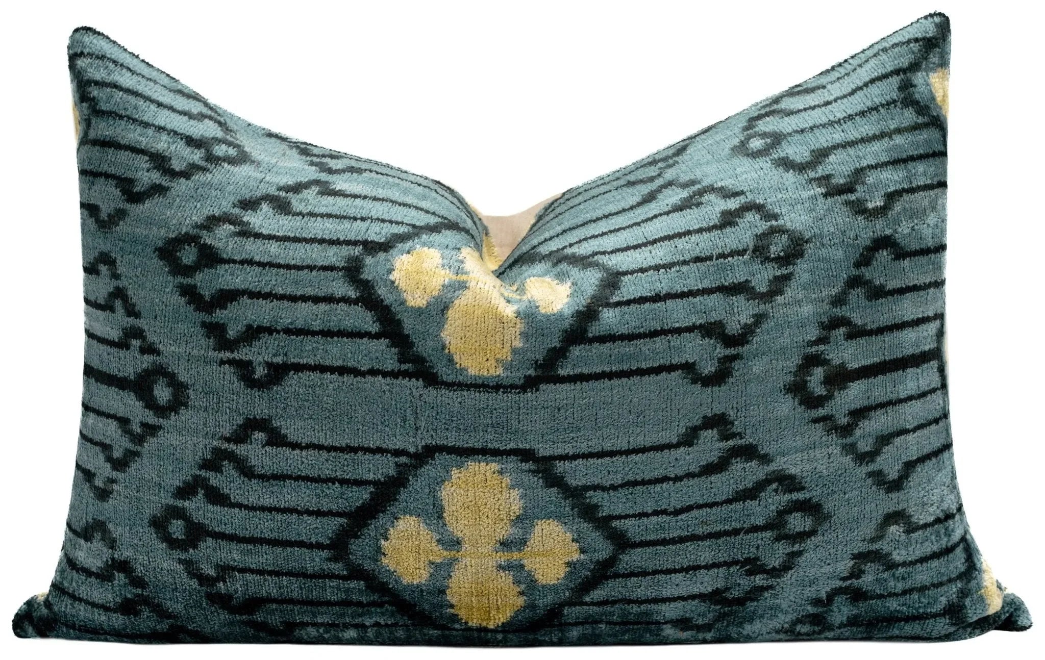 Luxurious 16x24 Handmade Ikat Silk Velvet Pillow with Premium Down Feather Insert by Canvello – Striking Vegetable Dyed Patterns - The Mayfair Hall