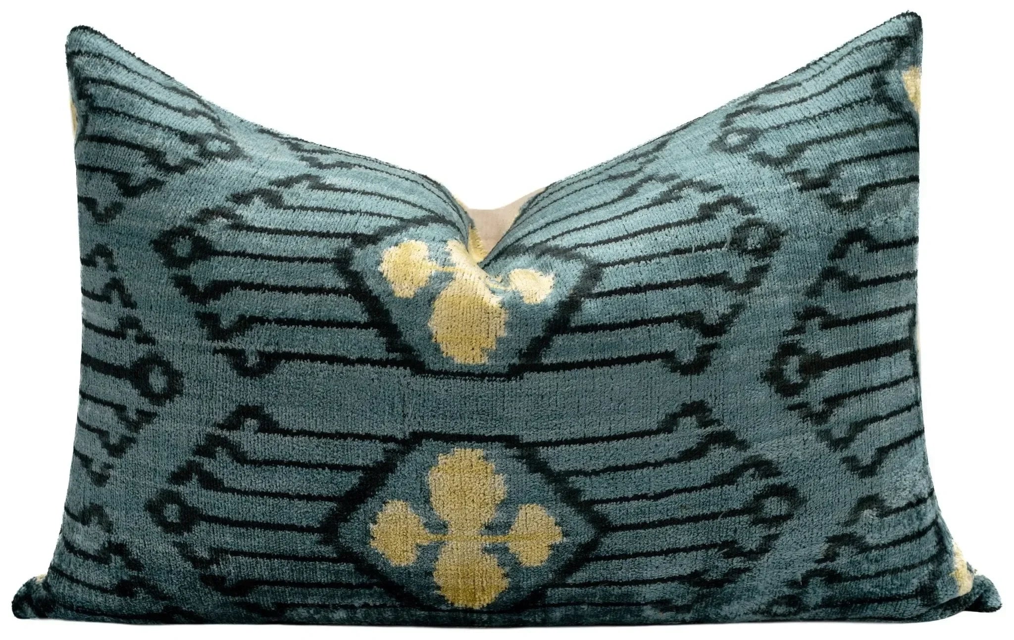 Luxurious 16x24 Handmade Ikat Silk Velvet Pillow with Premium Down Feather Insert by Canvello – Striking Vegetable Dyed Patterns - The Mayfair Hall