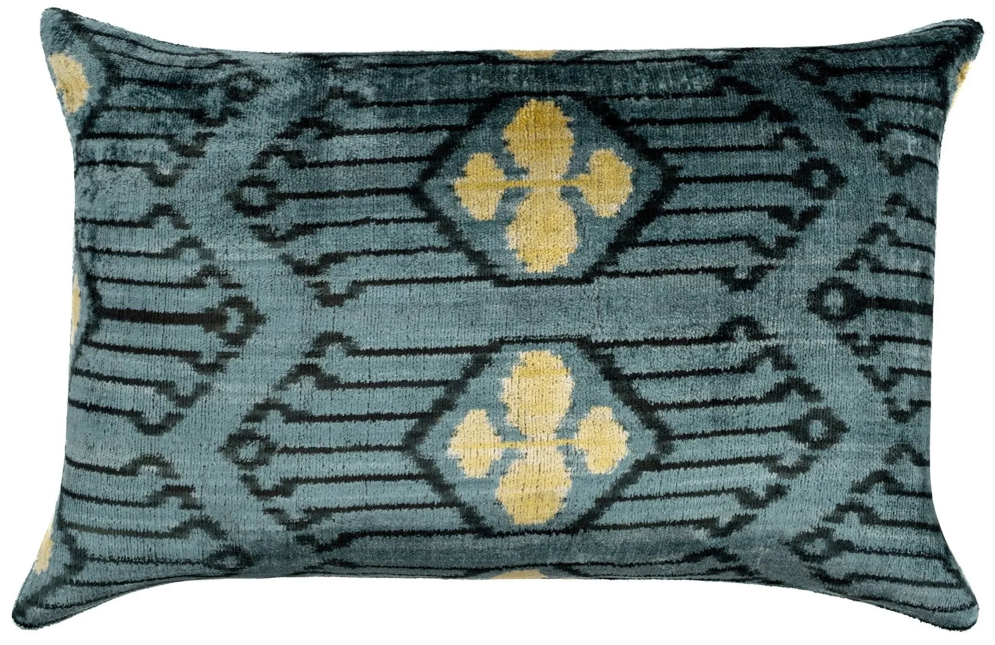 Luxurious 16x24 Handmade Ikat Silk Velvet Pillow with Premium Down Feather Insert by Canvello โ Striking Vegetable Dyed Patterns - The Mayfair Hall