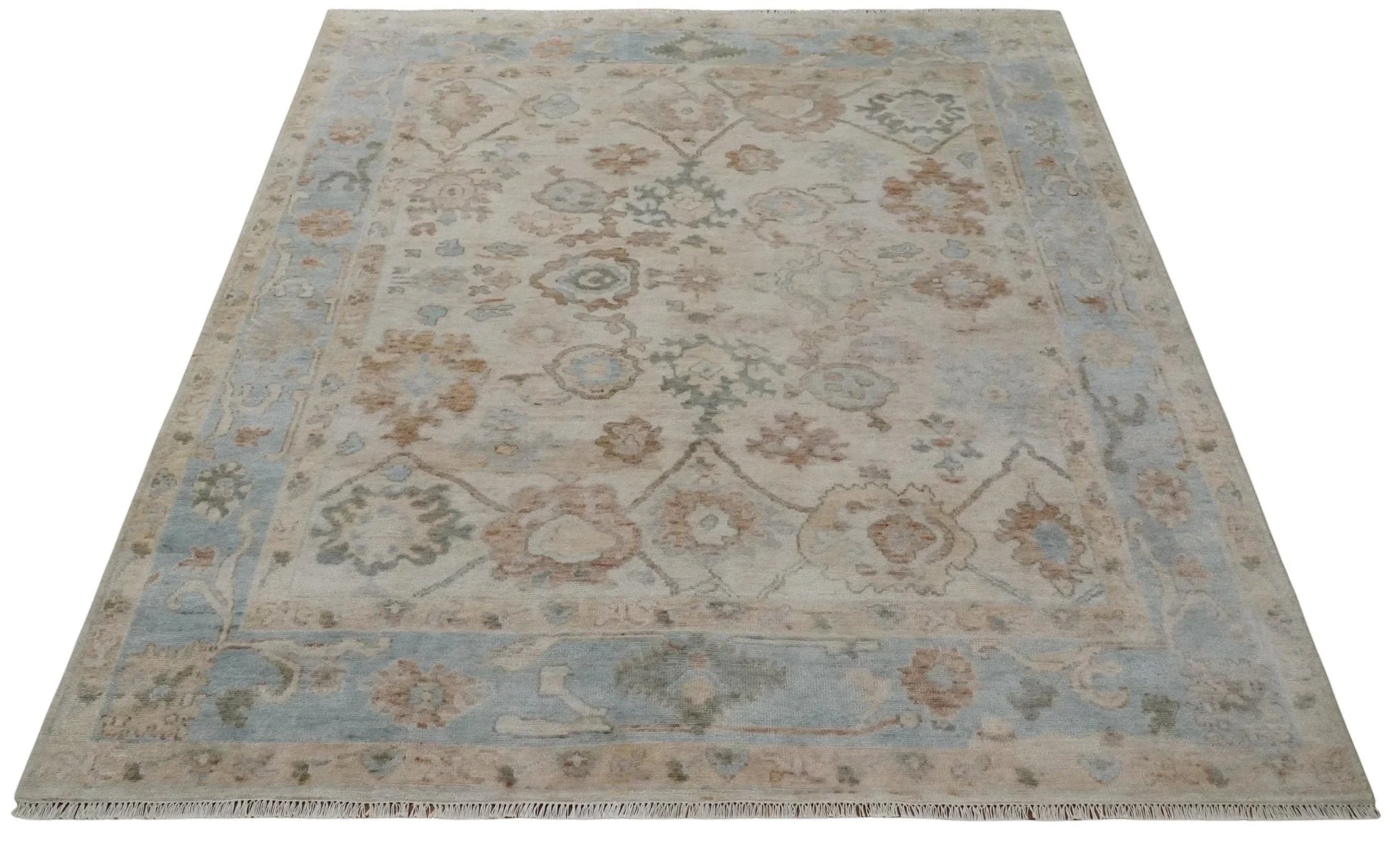 Made to Order Hand Knotted Ivory, Silver and Brown Traditional Antique Style Wool Area Rug - The Rug Decor