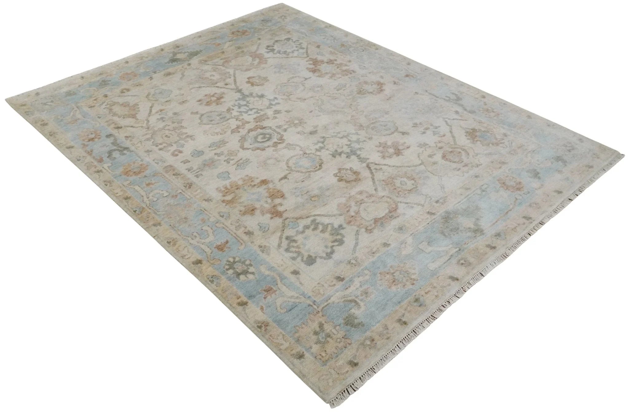Made to Order Hand Knotted Ivory, Silver and Brown Traditional Antique Style Wool Area Rug - The Rug Decor