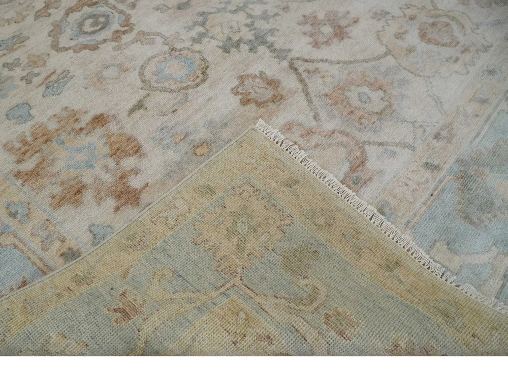 Made to Order Hand Knotted Ivory, Silver and Brown Traditional Antique Style Wool Area Rug - The Rug Decor