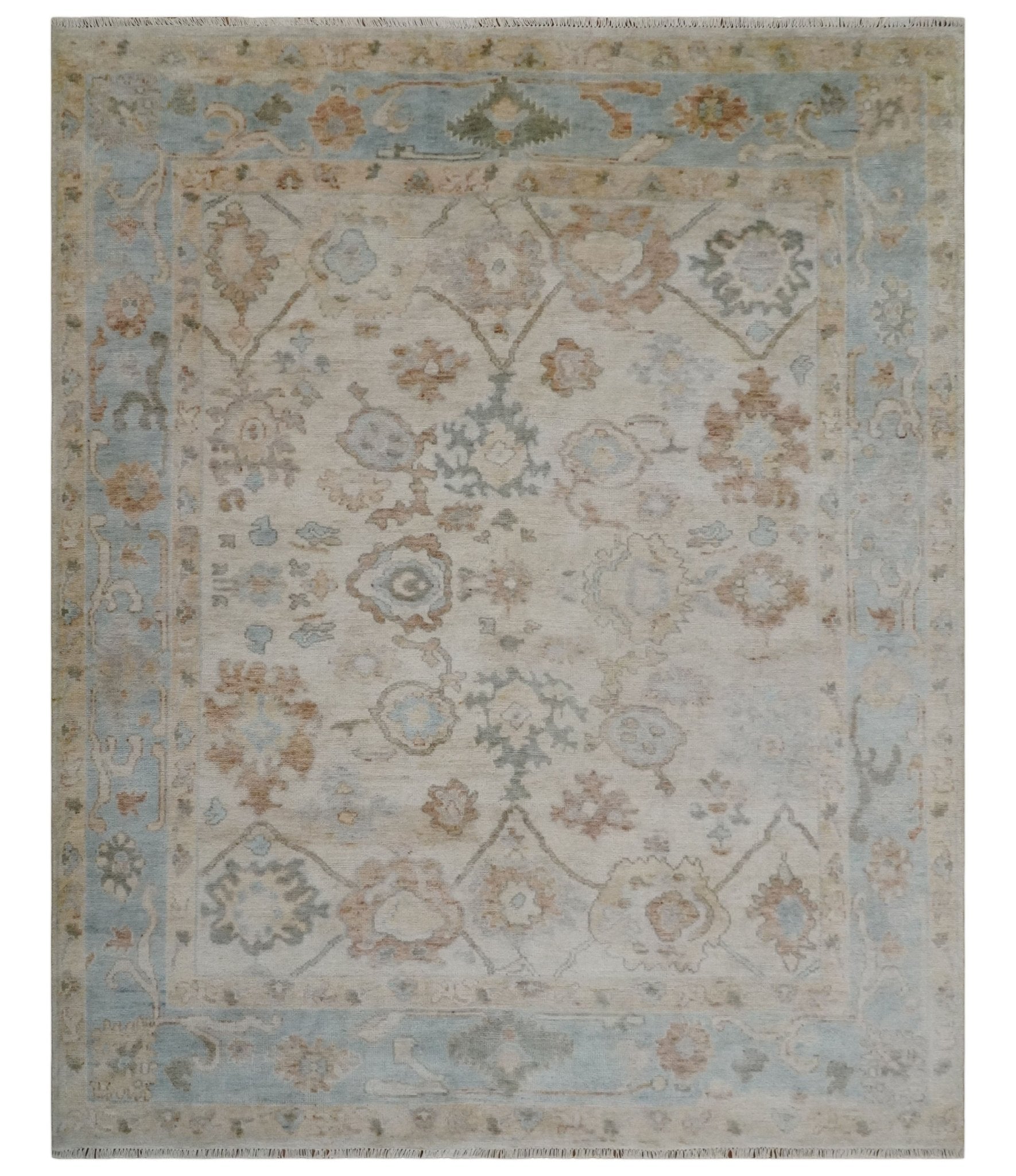 Made to Order Hand Knotted Ivory, Silver and Brown Traditional Antique Style Wool Area Rug