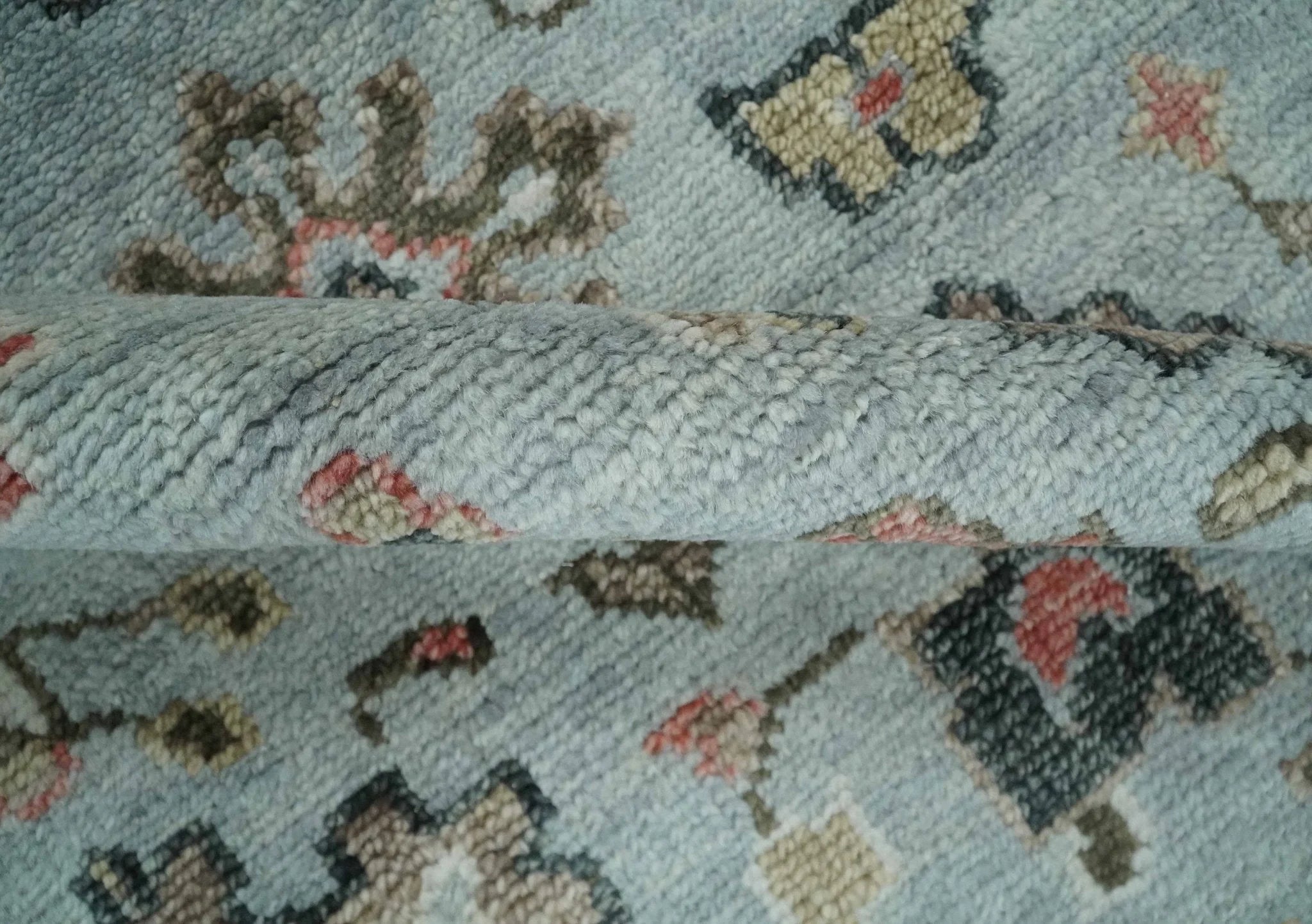 Made to Order Wool Traditional Silver and Olive Hand knotted Oushak Area Rug - The Rug Decor