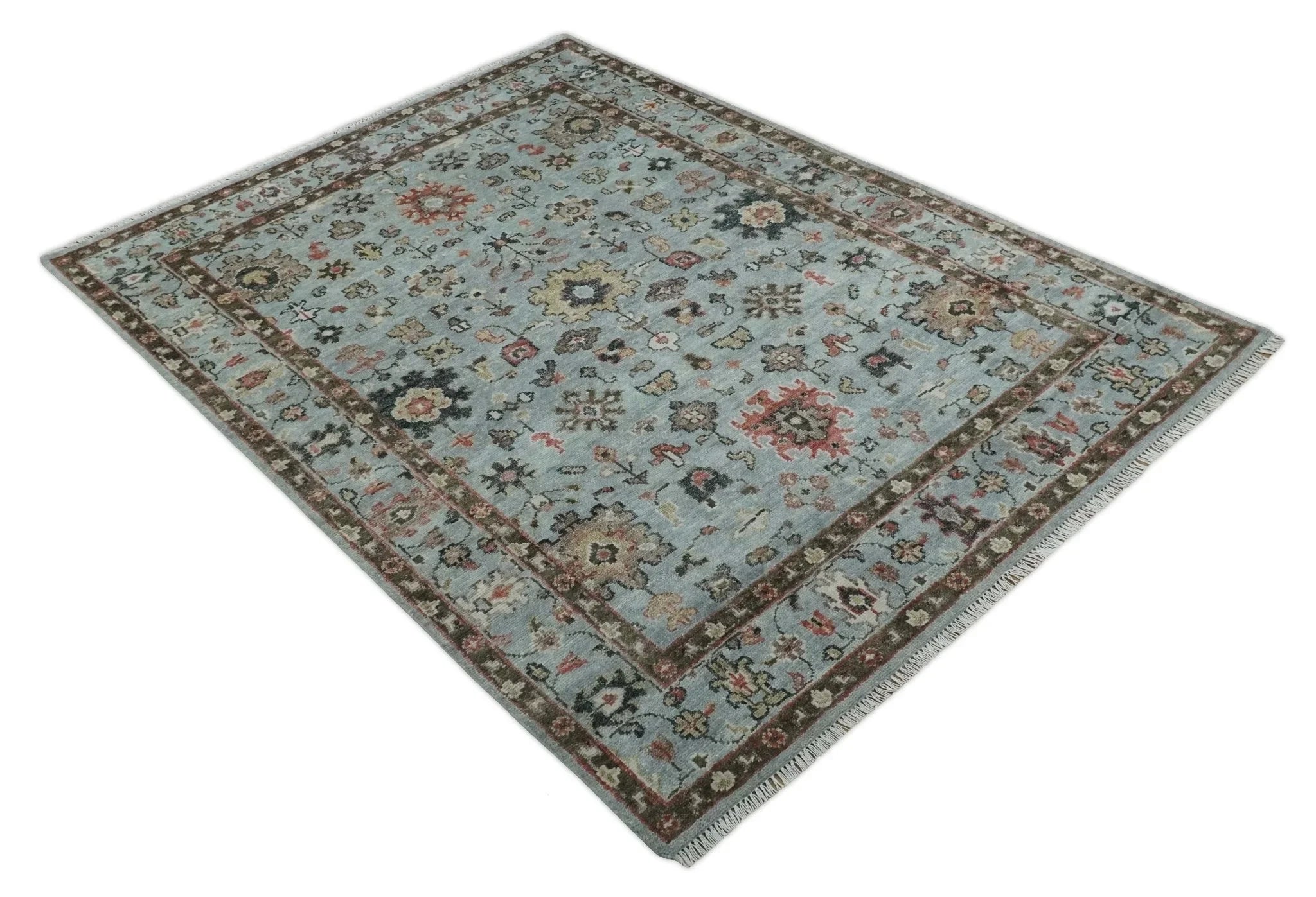 Made to Order Wool Traditional Silver and Olive Hand knotted Oushak Area Rug - The Rug Decor
