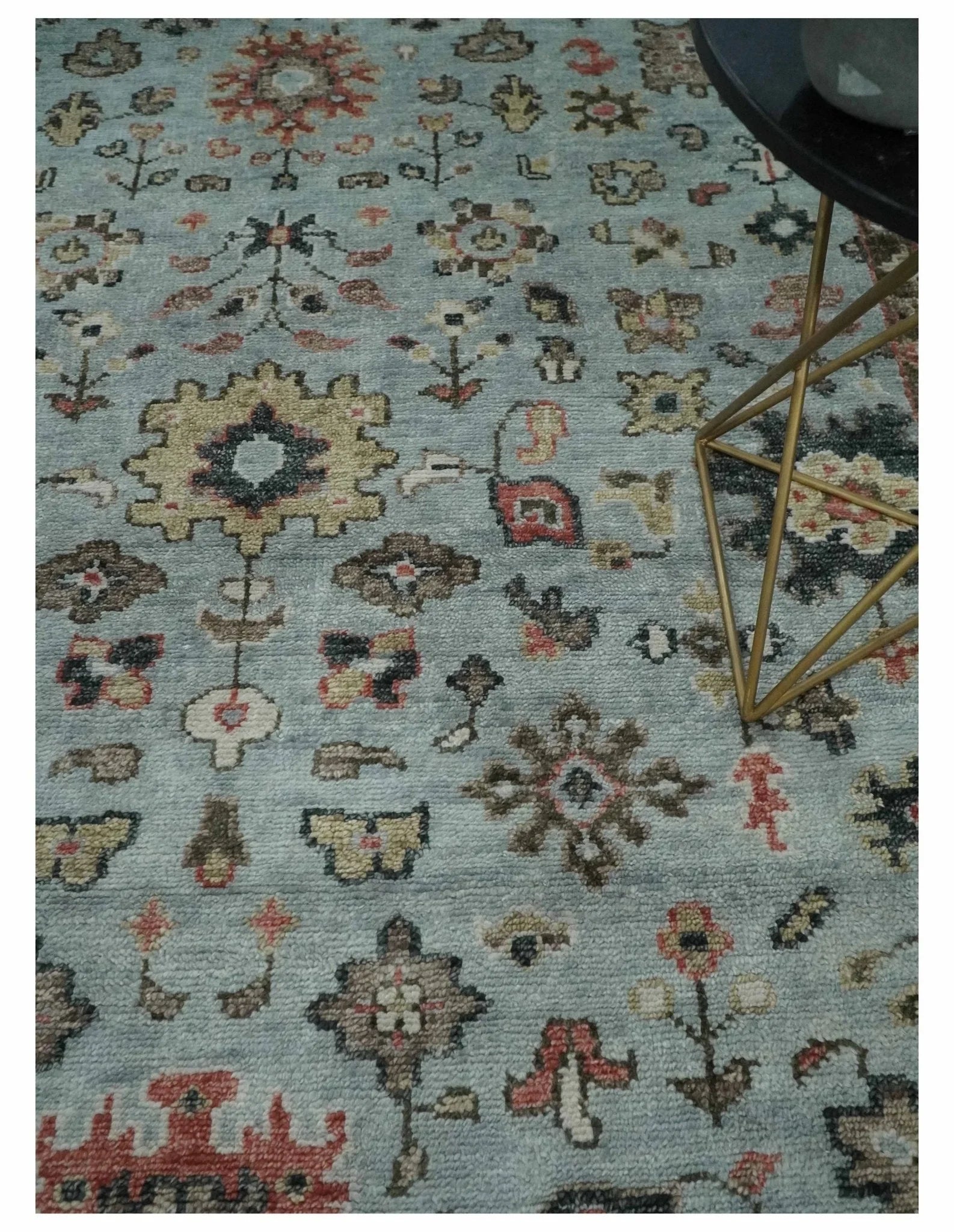 Made to Order Wool Traditional Silver and Olive Hand knotted Oushak Area Rug - The Rug Decor