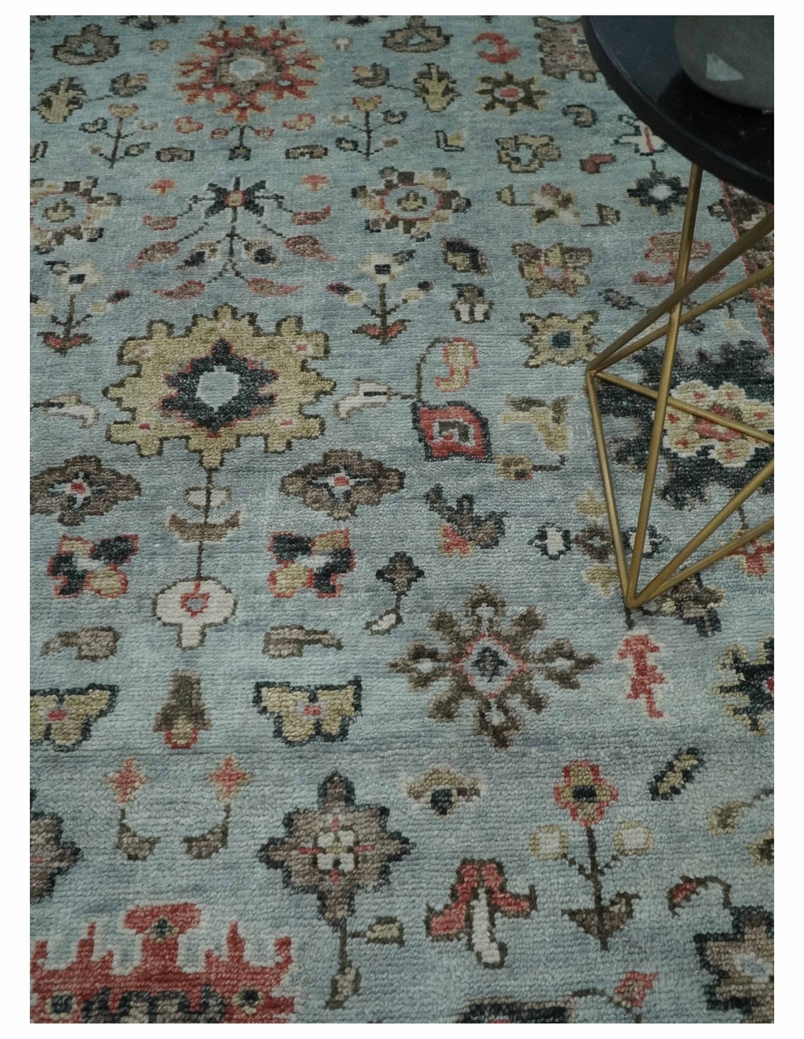 Made to Order Wool Traditional Silver and Olive Hand knotted Oushak Area Rug