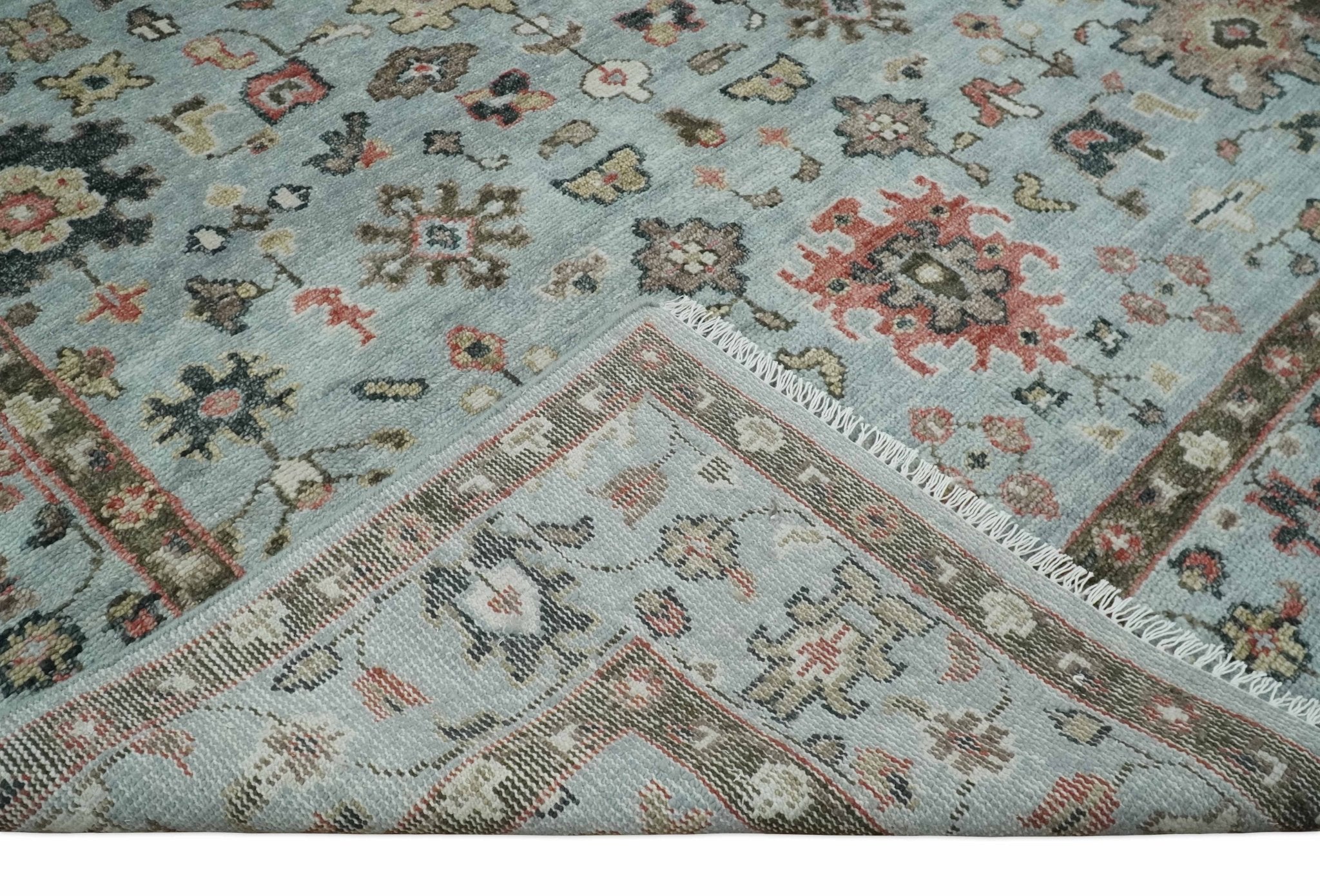 Made to Order Wool Traditional Silver and Olive Hand knotted Oushak Area Rug