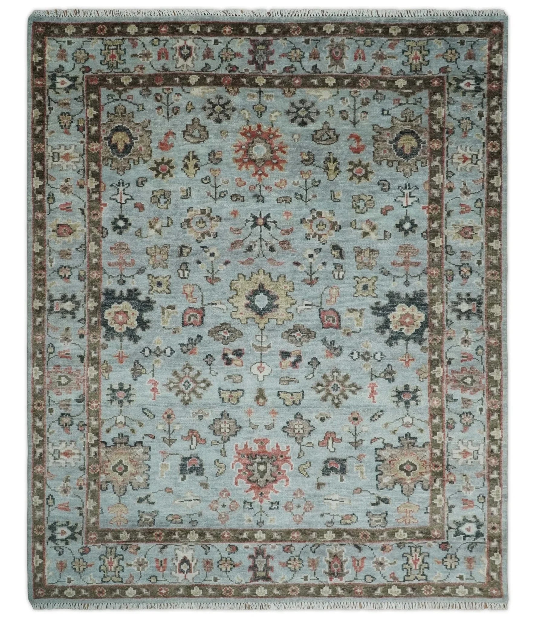 Made to Order Wool Traditional Silver and Olive Hand knotted Oushak Area Rug - The Rug Decor