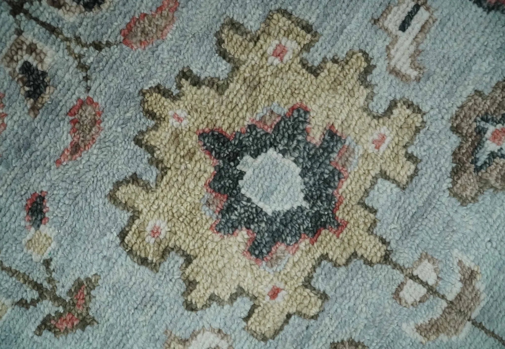 Made to Order Wool Traditional Silver and Olive Hand knotted Oushak Area Rug - The Rug Decor