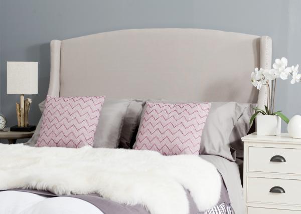 Austin Winged Headboard in Taupe with Silver Nail Head