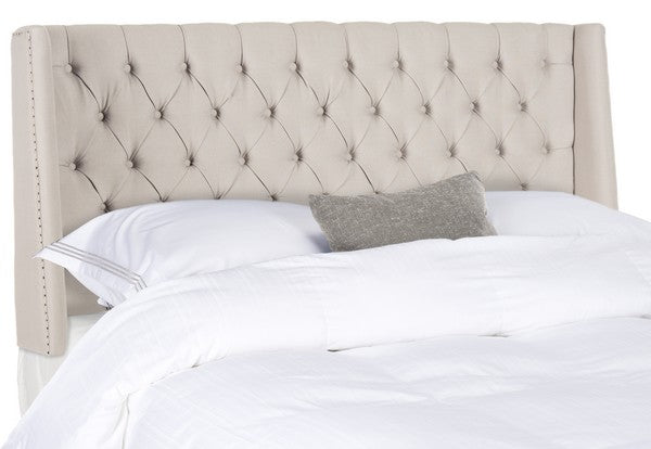 London Tufted Linen Headboard in Taupe with Flat Nail Heads