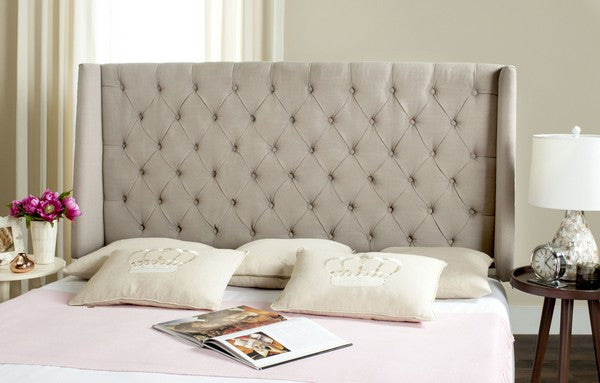 London Taupe Tufted Linen Headboard with Flat Nail Heads