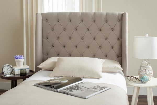 London Taupe Tufted Linen Headboard with Flat Nail Heads