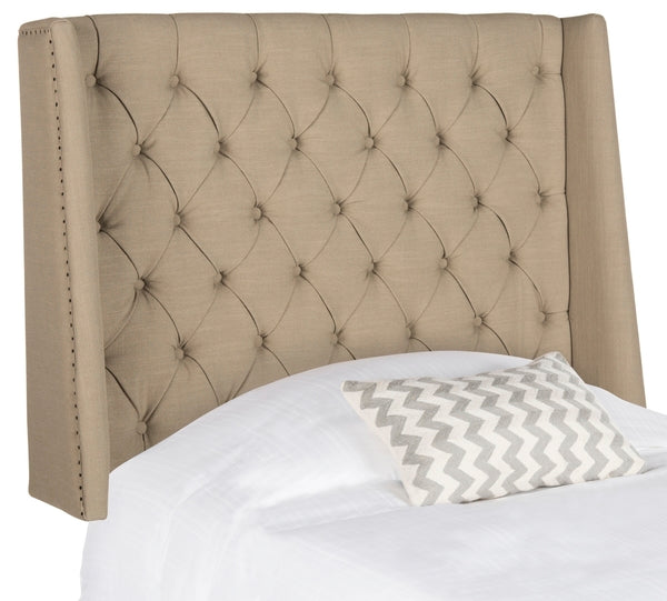 London Taupe Tufted Linen Headboard with Flat Nail Heads