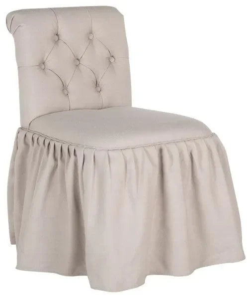 Allie Birchwood Vanity Chair in Taupe with Tufted Biscuit Button - The Mayfair Hall