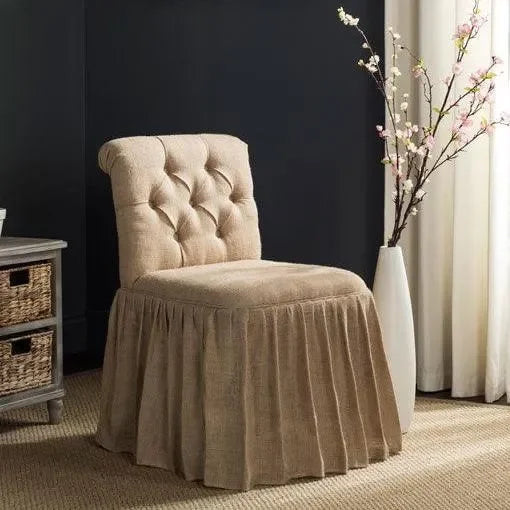 Allie Birchwood Vanity Chair in Beige with Tufted Biscuit Button - The Mayfair Hall