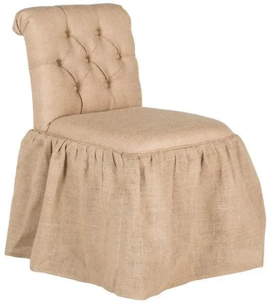 Allie Birchwood Vanity Chair in Beige with Tufted Biscuit Button - The Mayfair Hall