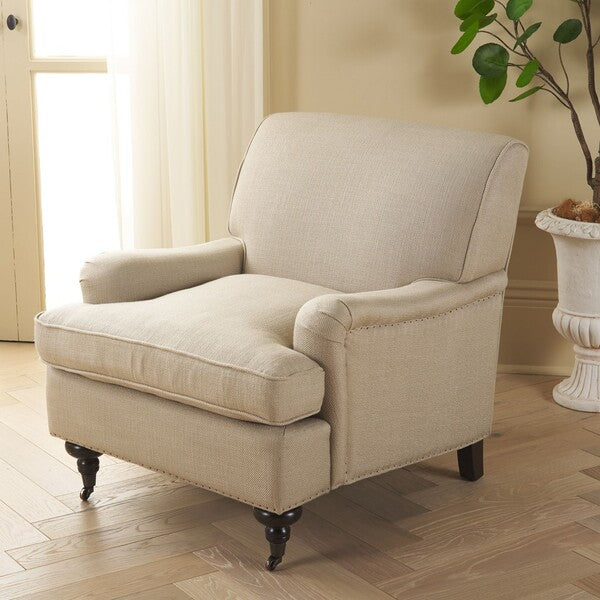 Chloe Club Chair in Antique Gold with Espresso Wood Legs