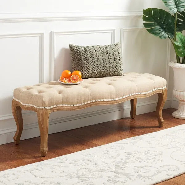 Ramsey Oak Wood Bench in Beige with Cabriole Legs