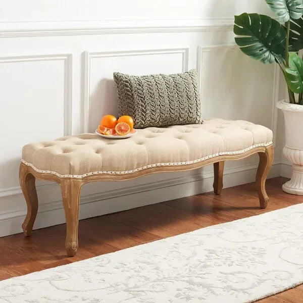 Ramsey Oak Wood Bench in Beige with Cabriole Legs - The Mayfair Hall