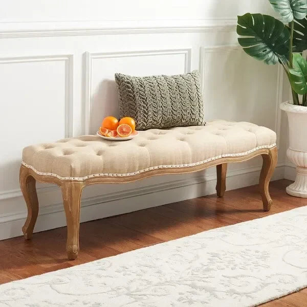 Ramsey Oak Wood Bench in Beige with Cabriole Legs - The Mayfair Hall