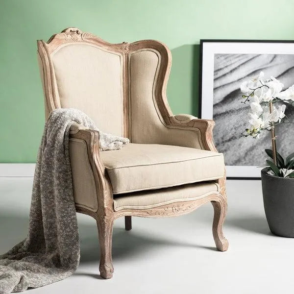 Safavieh Fallon Natural Linen Wing Chair