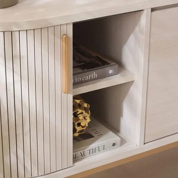 Shaelynn Wood Sideboard in Bleached White with Sliding Cabinets - The Mayfair Hall