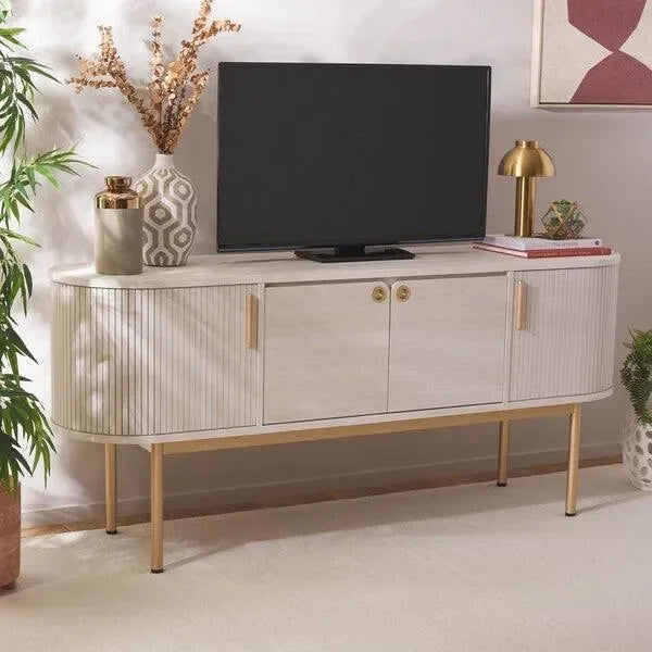Shaelynn Wood Sideboard in Bleached White with Sliding Cabinets - The Mayfair Hall