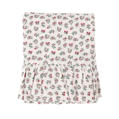 Mildred Floral Cream Ruffled Round Organic Cotton Tablecloth by Trudie — 120″