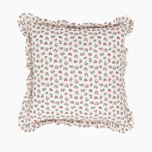 Mildred Floral Cream Ruffled Throw Pillow