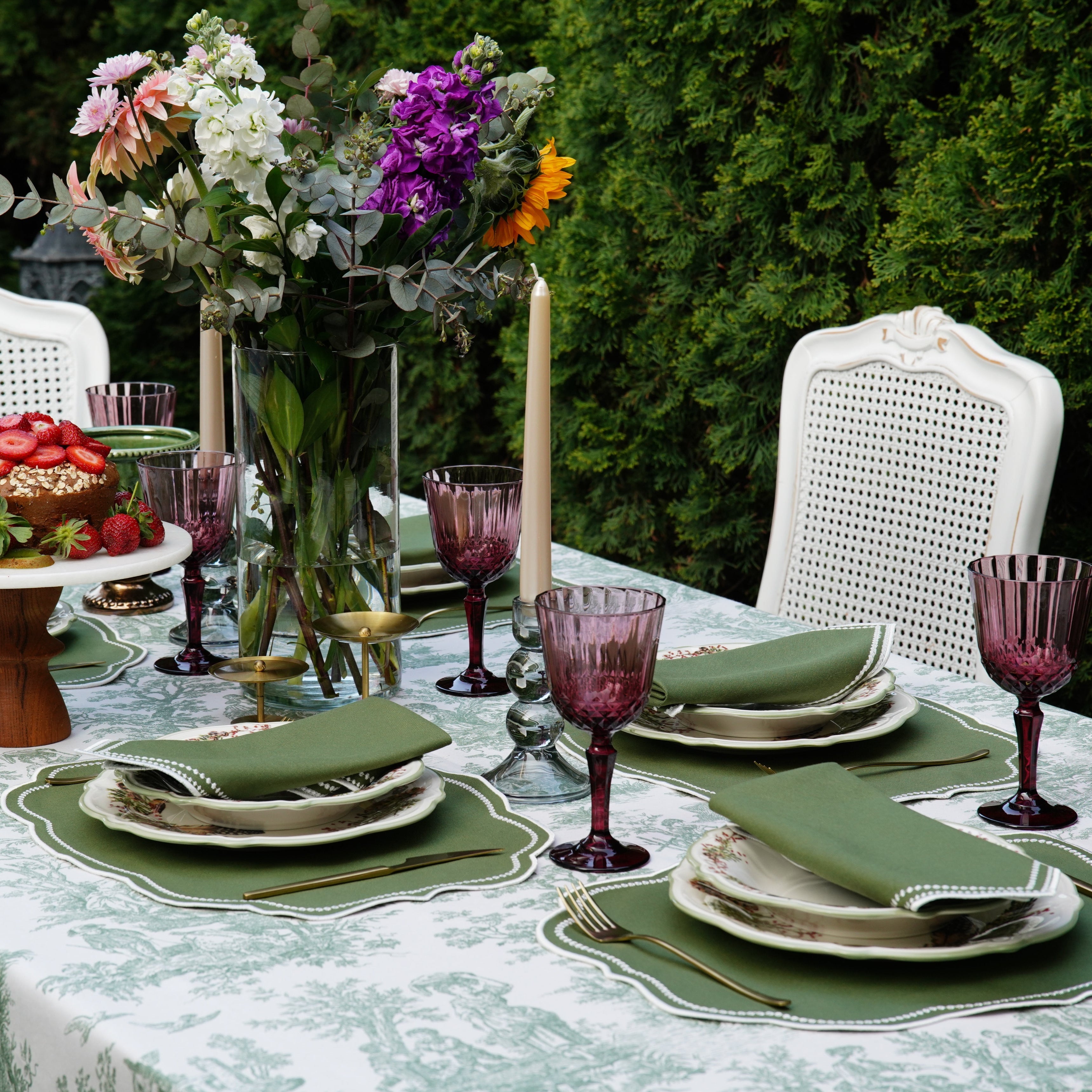 MIRELI GREEN RECTANGLE FABRIC PLACEMAT & NAPKIN SET