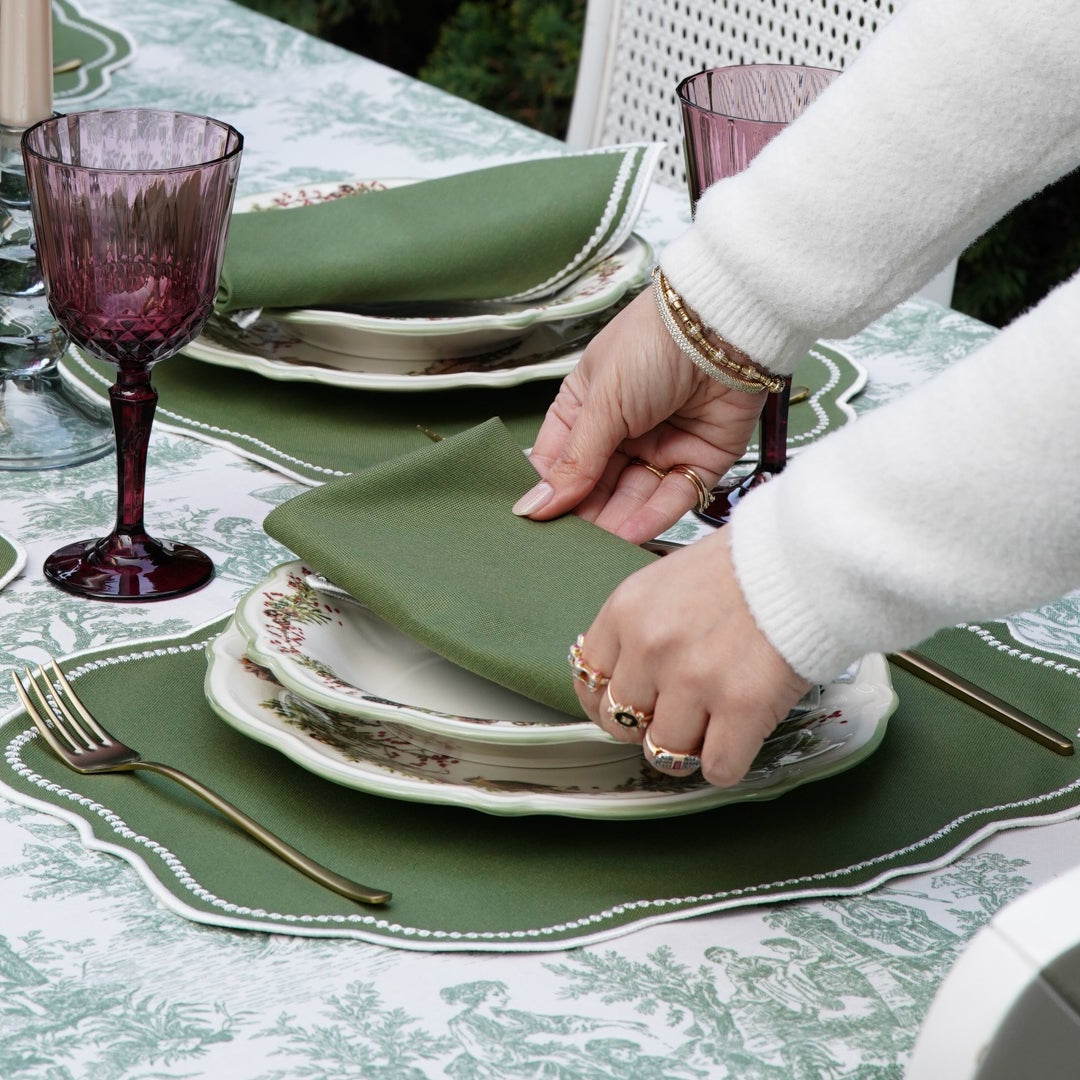 MIRELI GREEN RECTANGLE FABRIC PLACEMAT & NAPKIN SET