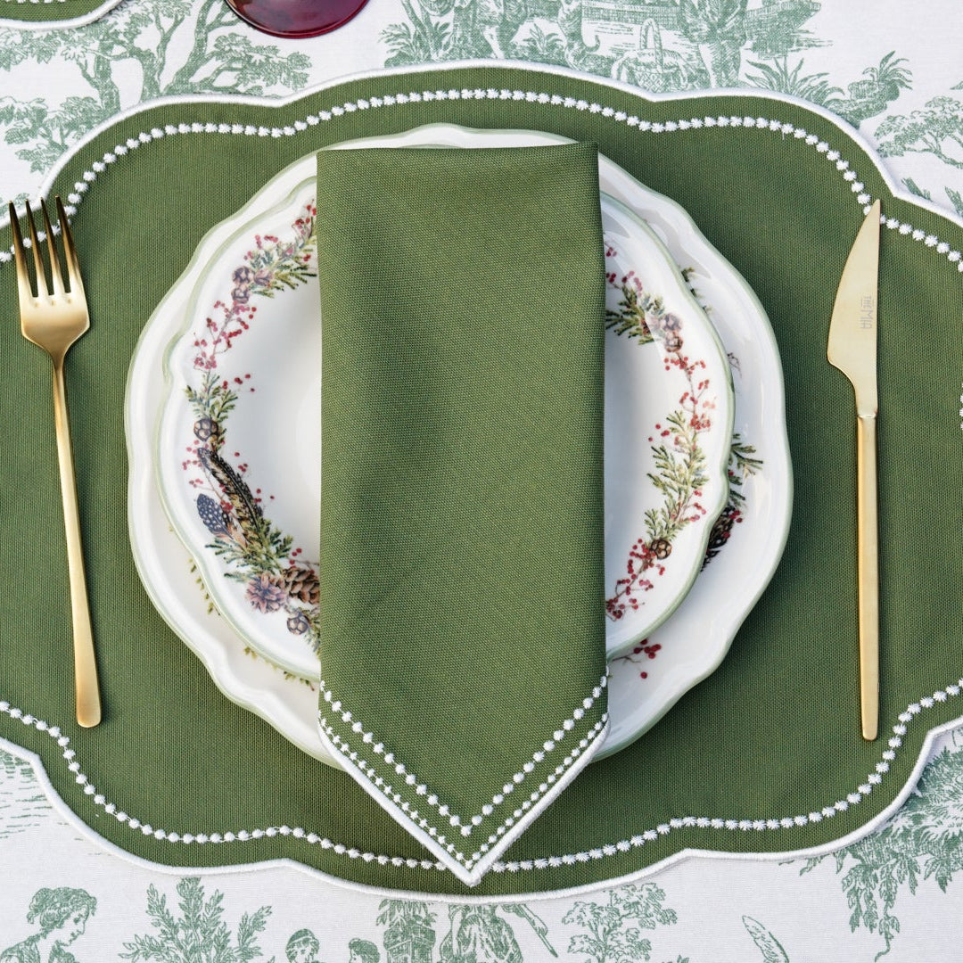 MIRELI GREEN RECTANGLE FABRIC PLACEMAT & NAPKIN SET