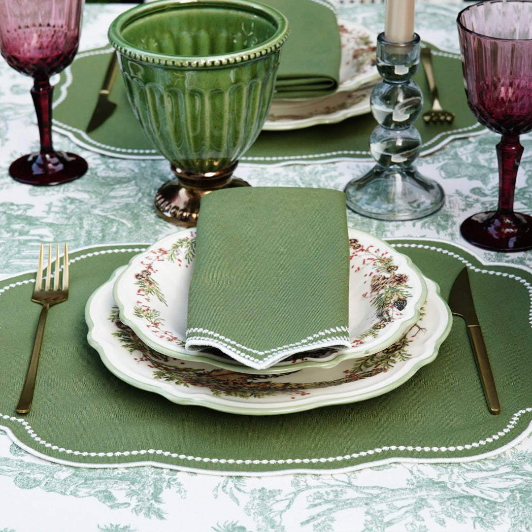 MIRELI GREEN RECTANGLE FABRIC PLACEMAT & NAPKIN SET