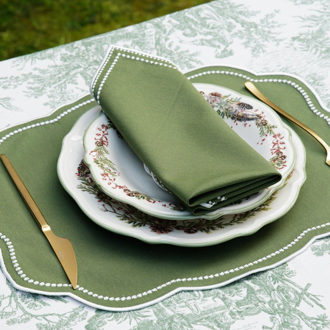MIRELI GREEN RECTANGLE FABRIC PLACEMAT & NAPKIN SET