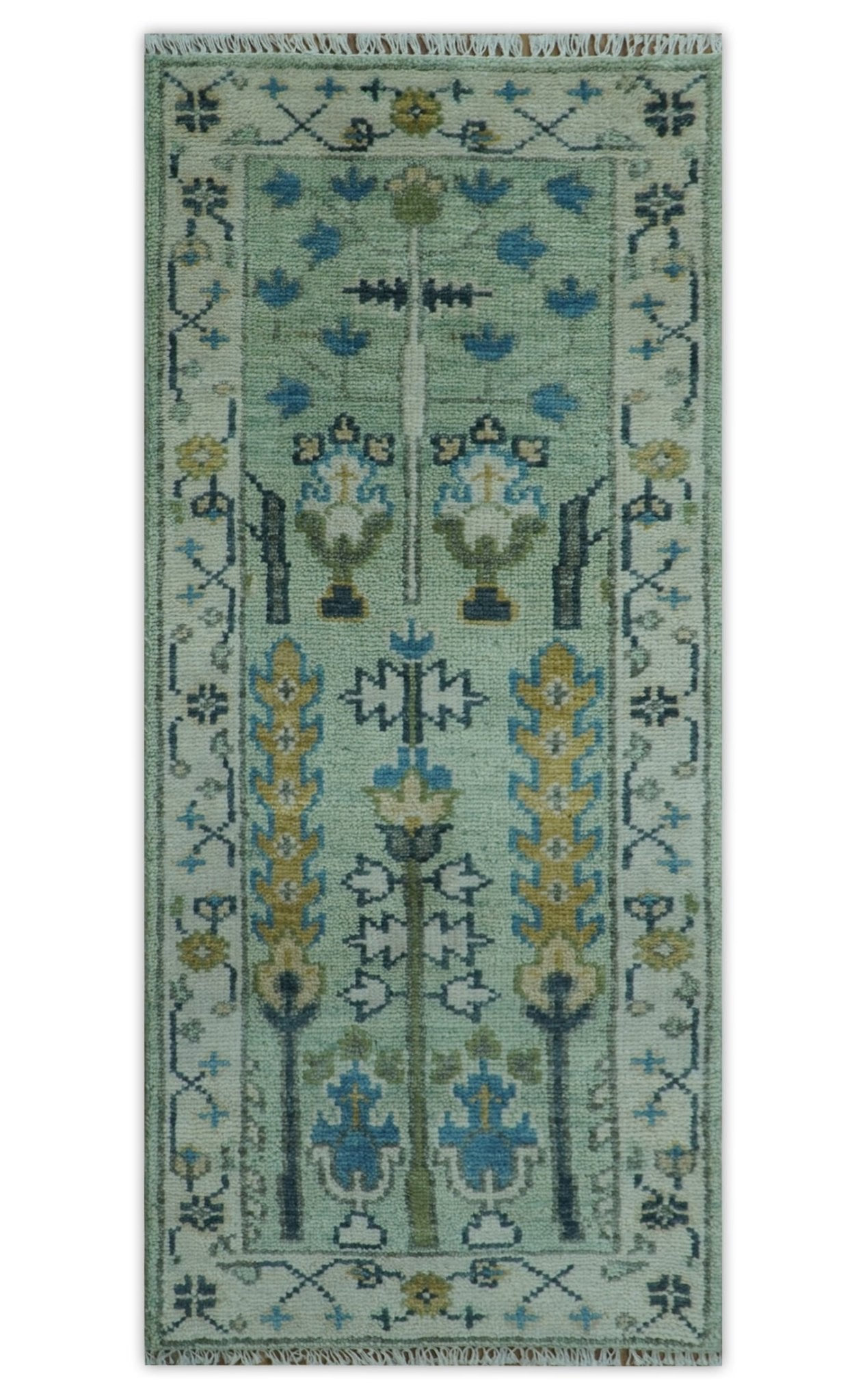 Moss Green and Ivory Multi Size Vintage Wool Hand Knotted Rug - The Rug Decor
