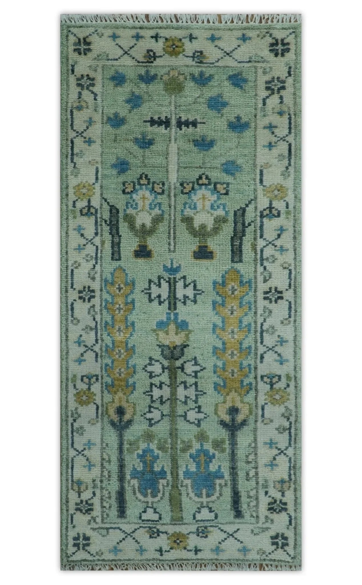 Moss Green and Ivory Multi Size Vintage Wool Hand Knotted Rug - The Rug Decor