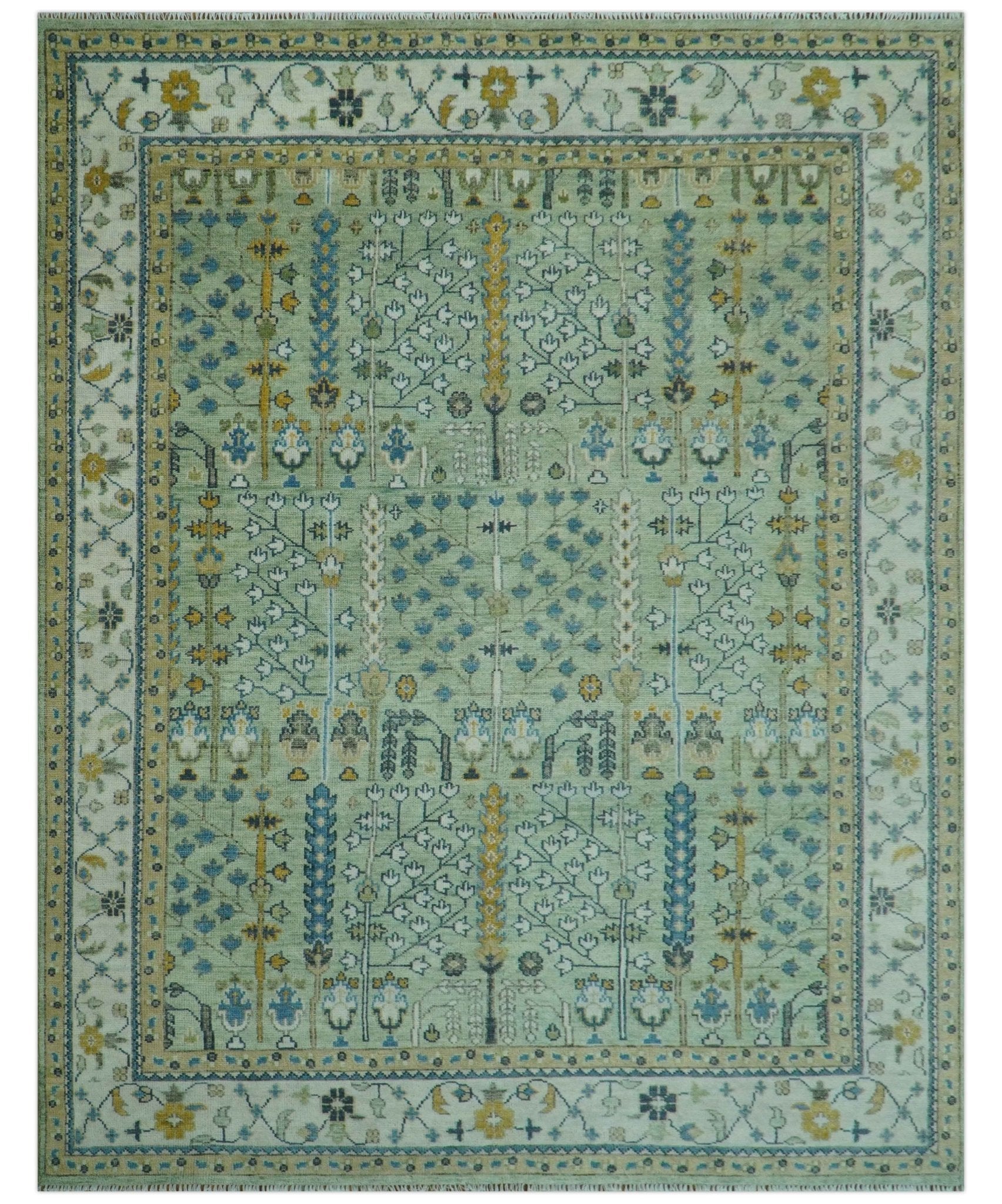 Moss Green and Ivory Multi Size Vintage Wool Hand Knotted Rug - The Rug Decor